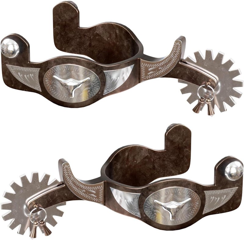 EQUSPUR Western Cowboy Spurs, 1 Pair Horse Spurs with Rowels, Antique Horse Boot Spurs with Hand-Carved Decoration for Adult Equestrian, Men Women - Image 1